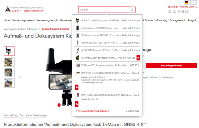 Optimierte Produktsuche im Attenberger Onlineshop