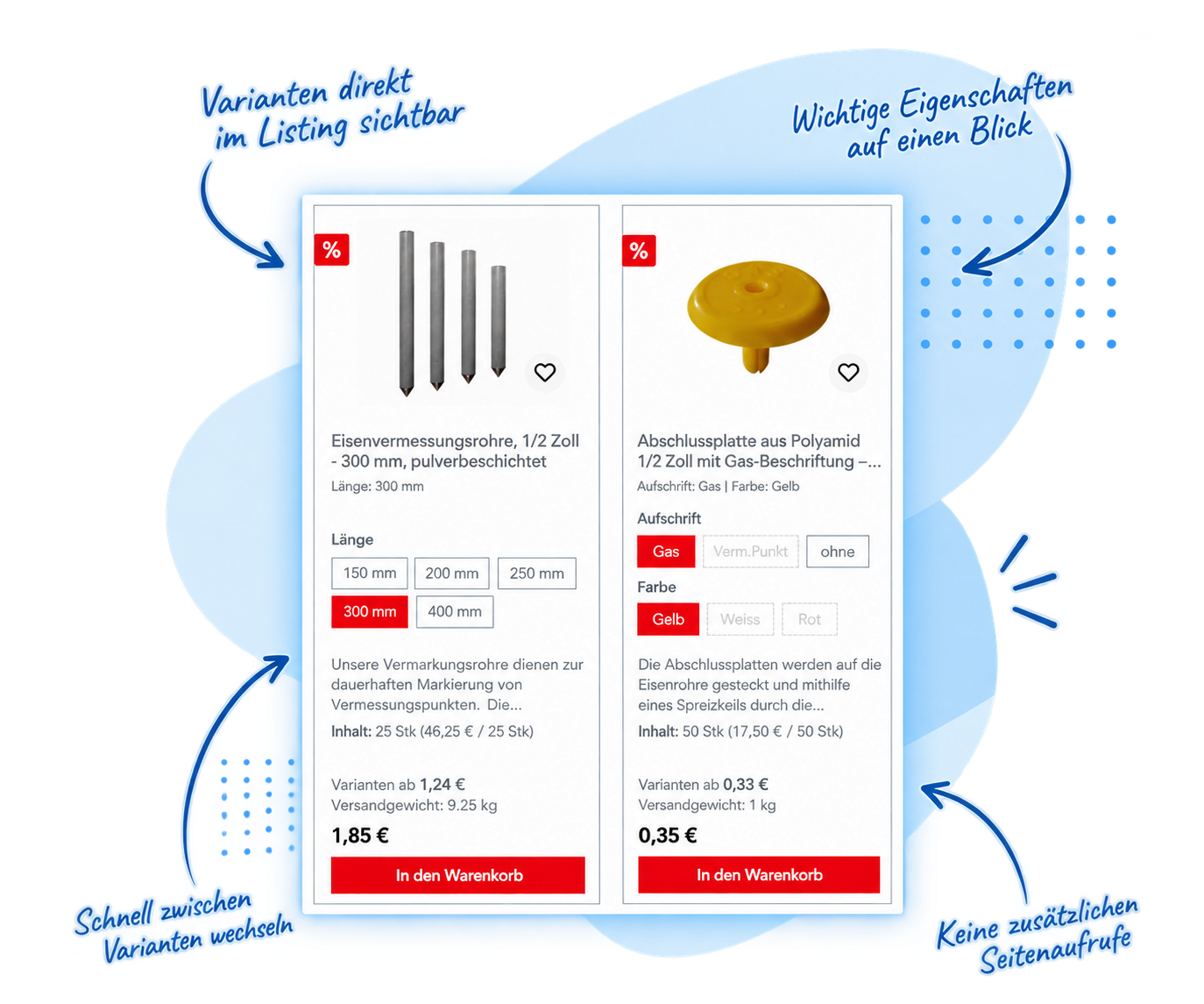 Variantenansicht im Kategorielisting des Attenberger Onlineshops